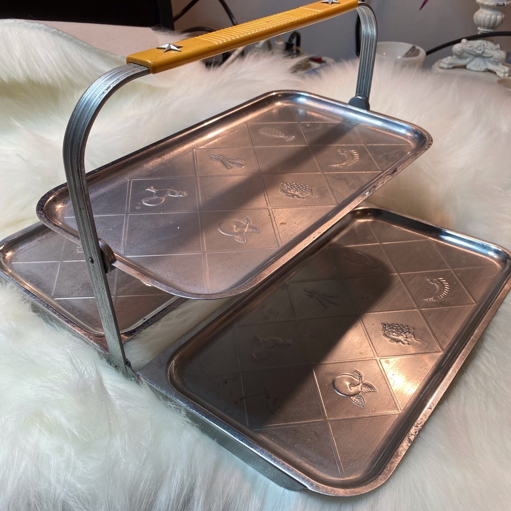 Vintage MCM Chase USA folding metal serving tray